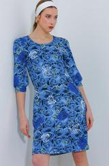 Saks Gül Desenli Midi Elbise 2477