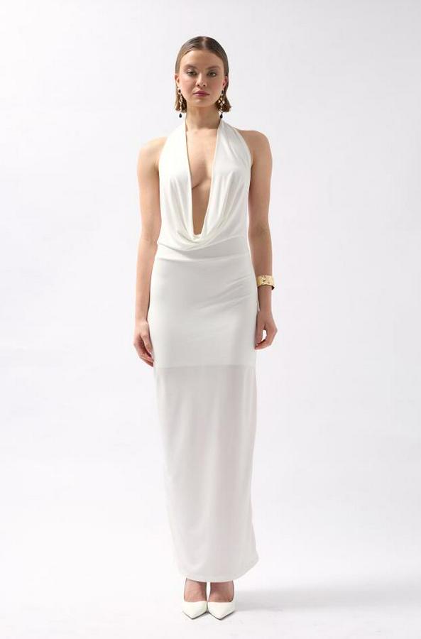 Şal Yaka Dekolte Maxi Elbise