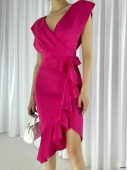 Scuba Kumaş Önü Fırfırlı Midi Boy Elbise