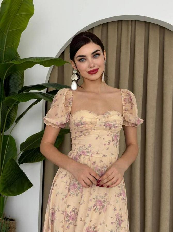 Şifon Kumaş Dijital Desen Baskili Elbise