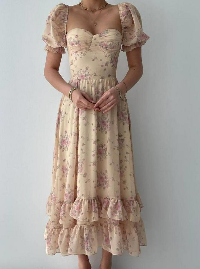 Şifon Kumaş Dijital Desen Baskili Elbise