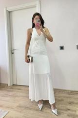 Sırt Dekolteli Uzun Kollu Elbise