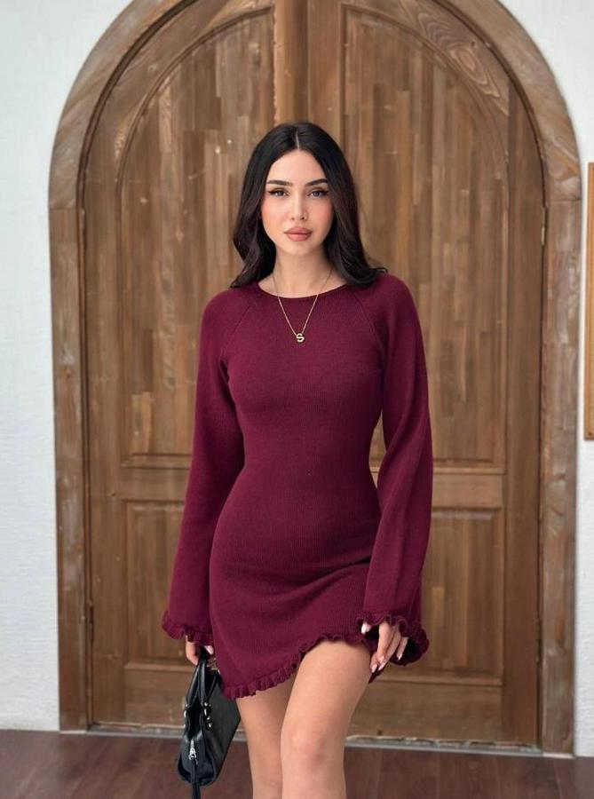 Sırt Pencereli Mini Triko Elbise