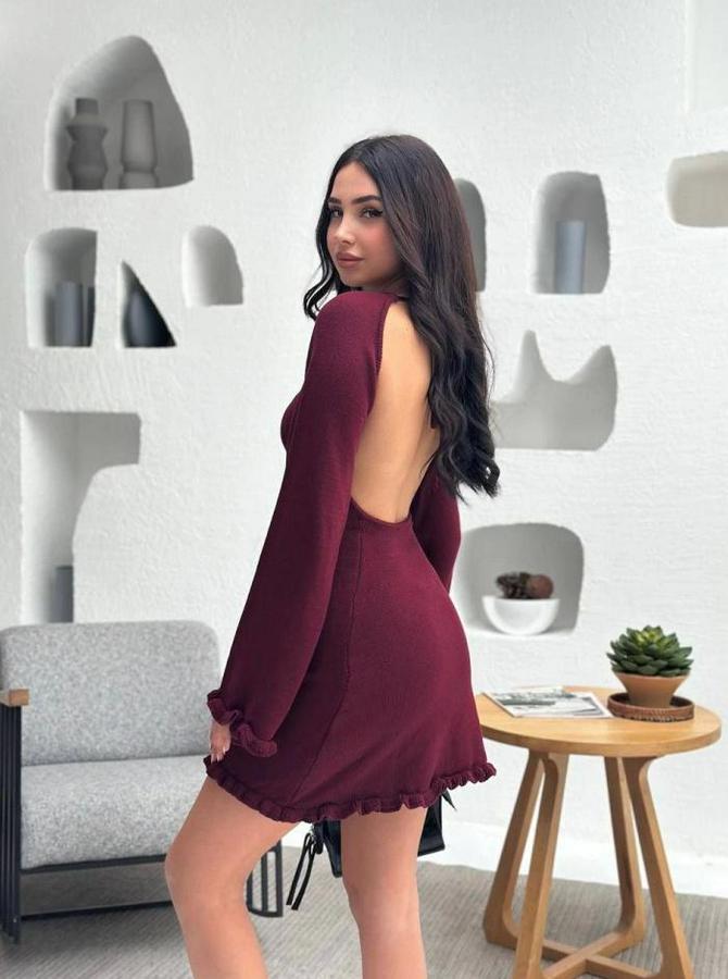 Sırt Pencereli Mini Triko Elbise