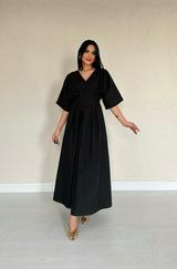 Siyah Pileli Uzun Elbise