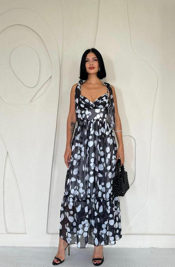 Siyah Şifon Drapeli Elbise