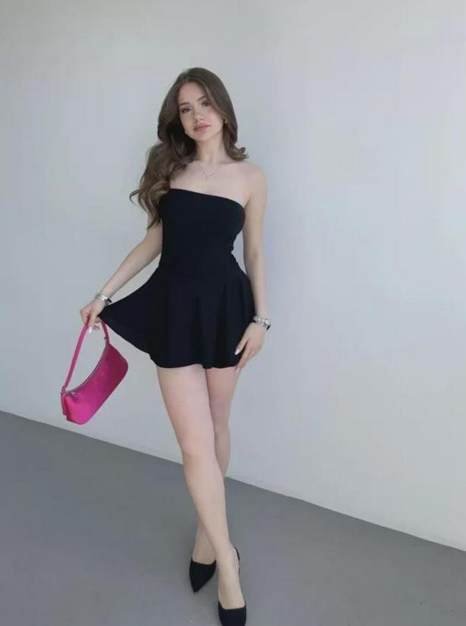 Straplez Mini Etek Görünümlü Şortlu Elbise Büzgülü Şık Yazlık