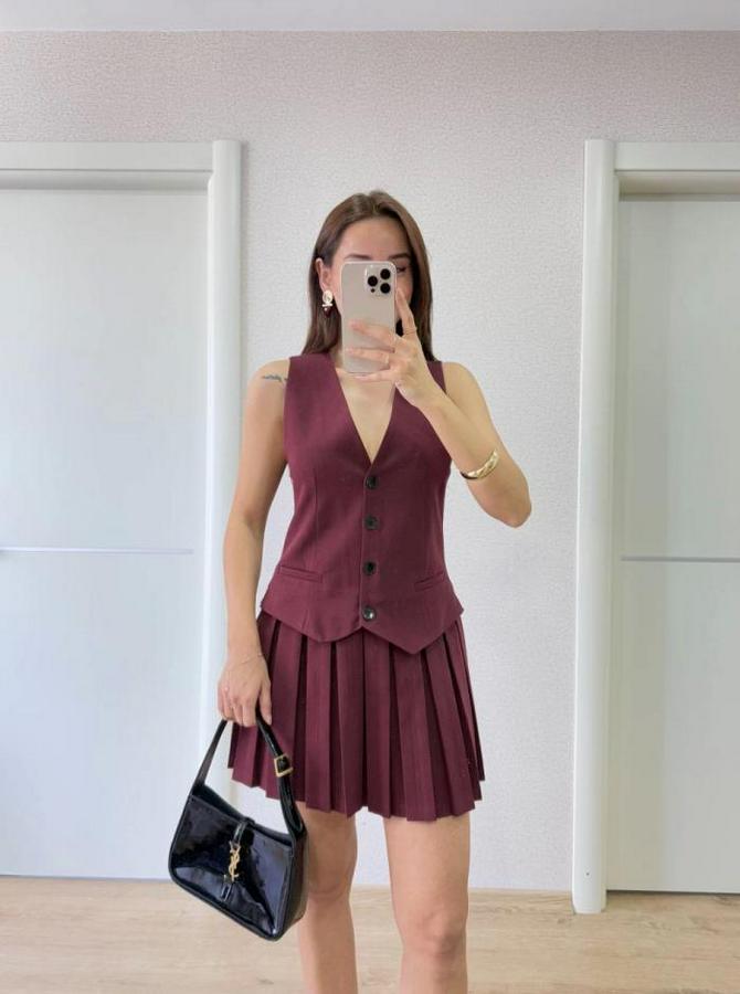 Takım Görünümlu Yelekli Mini Elbise- Bordo