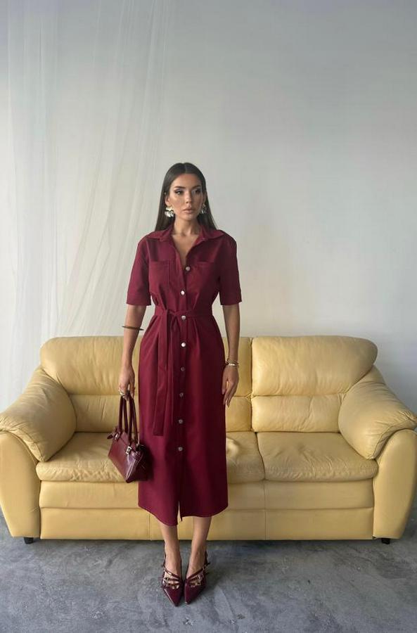 Tencel Önden Düğmeli Kisa Kol Elbise