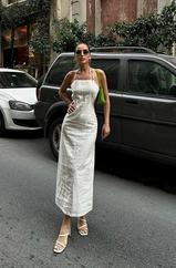 Trisha Sırt Dekolteli Keten Elbise 2496-20 Elbise