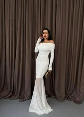 Tül Detaylı Straplez Elbise