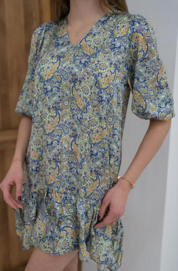 Yeşil Desenli Saten Elbise