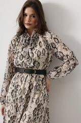 Yılan Desen Uzun Yaka Detaylı Elbise