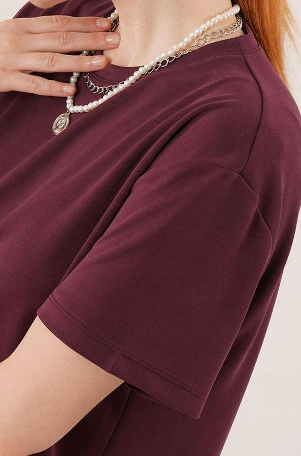 Yırtmaç Detaylı Kısa Kollu Salaş Maxi Bordo Elbise