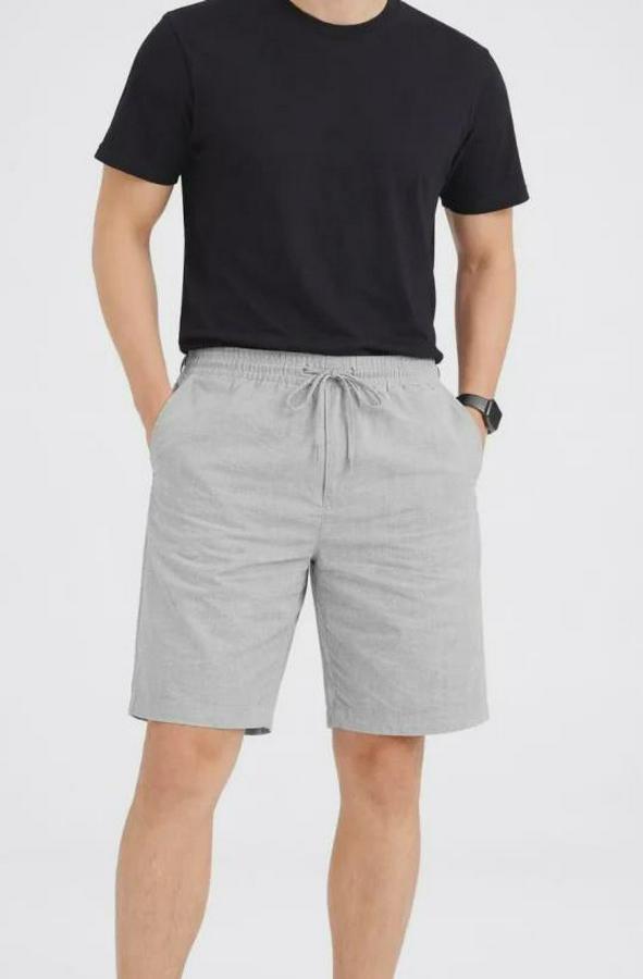 Keten Kumaş Cepli Rahat Kesim Bel Lastikli Şort