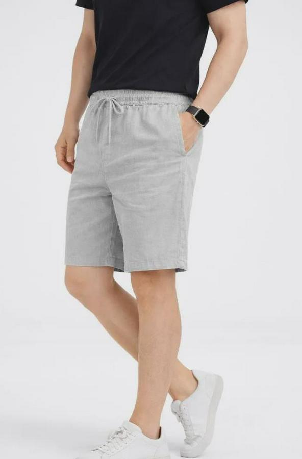 Keten Kumaş Cepli Rahat Kesim Bel Lastikli Şort