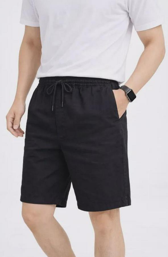 Keten Kumaş Cepli Rahat Kesim Bel Lastikli Şort