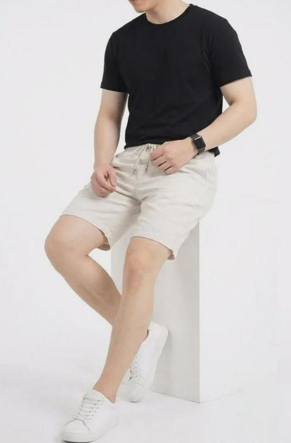 Keten Kumaş Cepli Rahat Kesim Bel Lastikli Şort