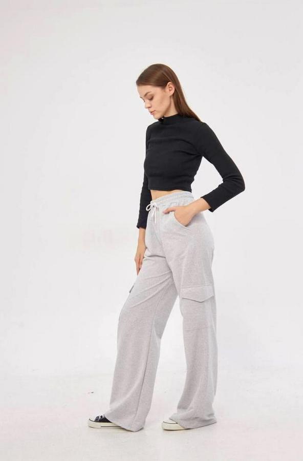 Kargo Cepli Palazzo Oversize Kesim Iki Iplik Bol Paça Eşofman Altı Pantalon