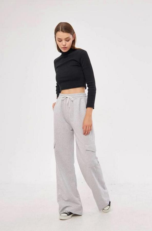 Kargo Cepli Palazzo Oversize Kesim Iki Iplik Bol Paça Eşofman Altı Pantalon