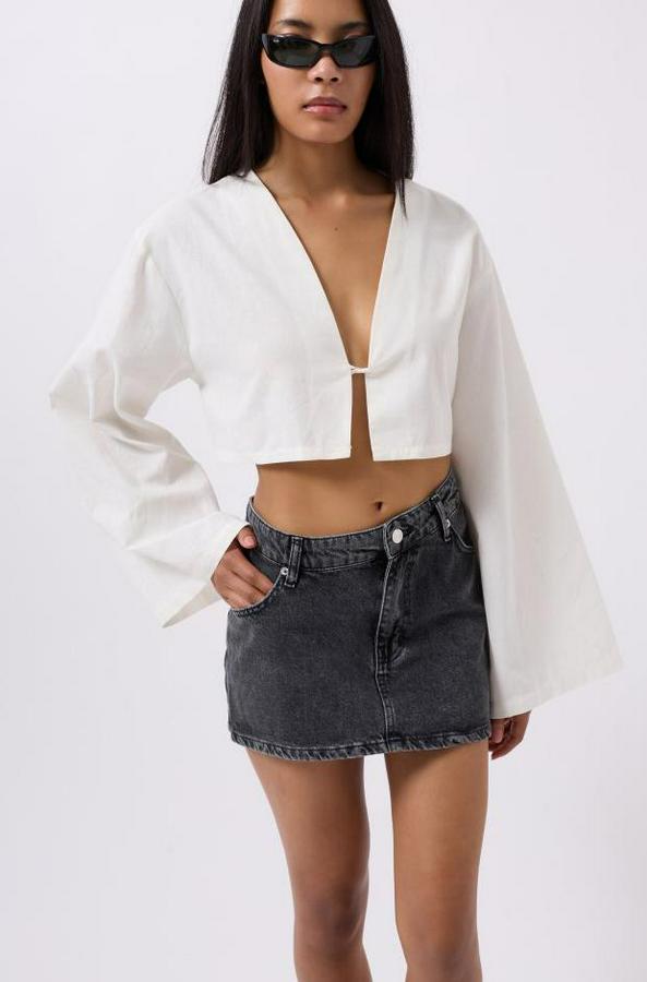 Asimetrik Bel Denim Mini Etek