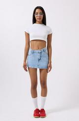 Asimetrik Bel Denim Mini Etek