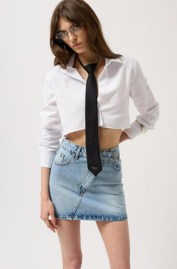 Asimetrik Kemer Denim Mini Etek