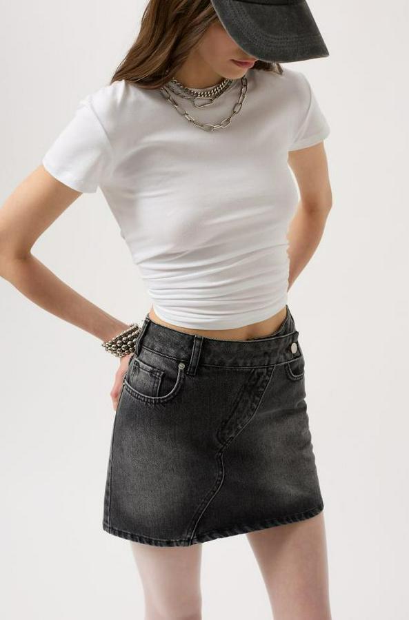 Asimetrik Kemer Denim Mini Etek