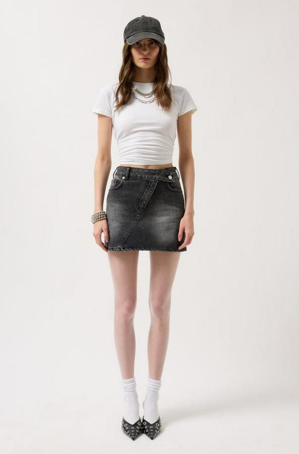 Asimetrik Kemer Denim Mini Etek