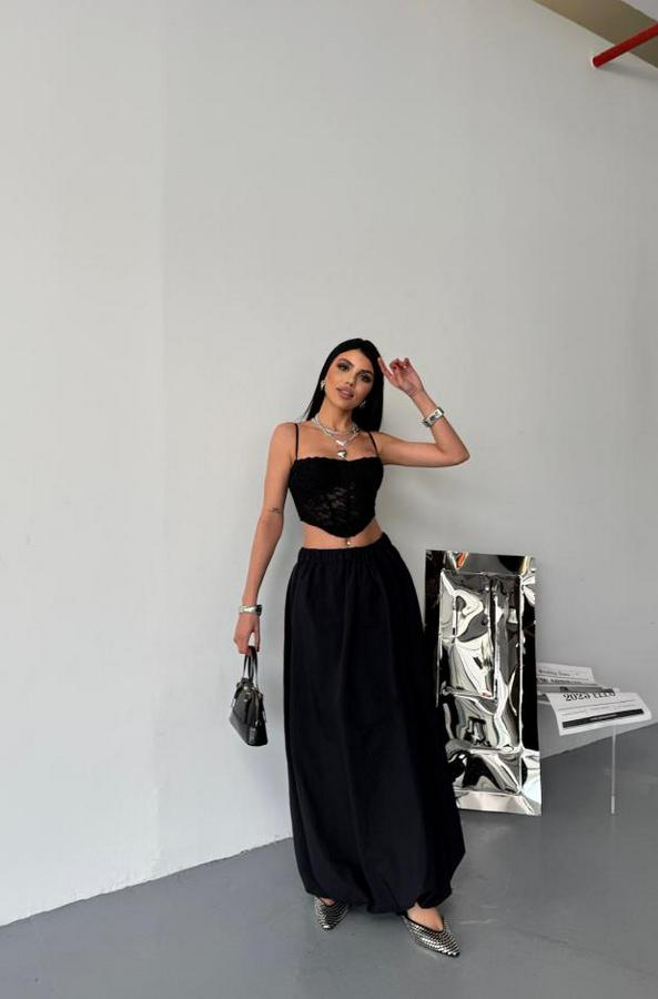 Bel Lastikli Balon Etek Şanel Boy Soft Kumaş