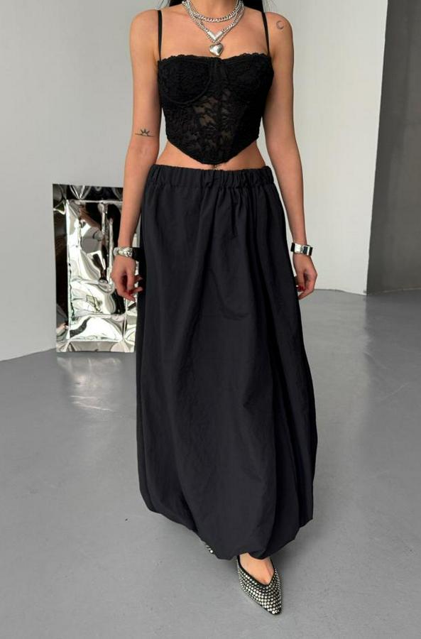 Bel Lastikli Balon Etek Şanel Boy Soft Kumaş