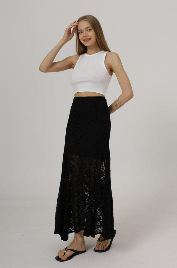 Bel Lastikli Dantel Etek