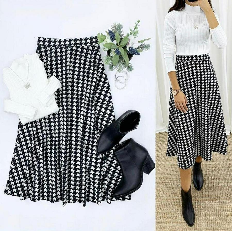 Beli Lastikli Kazayağı Desen Süet Scuba Etek.