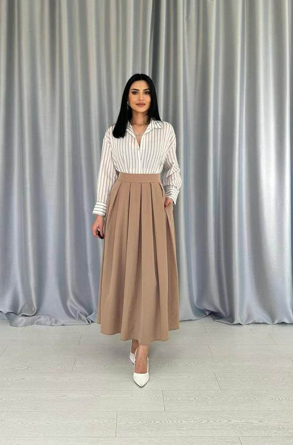 Camel Uzun Pileli Etek