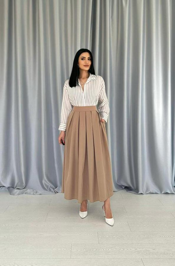 Camel Uzun Pileli Etek