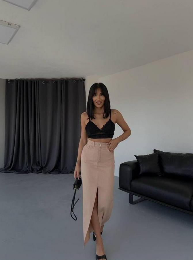 Gabardin Uzun Önden Yirtmaçli Etek