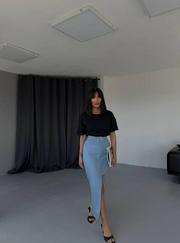 Gabardin Uzun Önden Yirtmaçli Etek