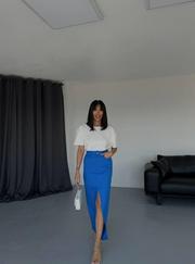 Gabardin Uzun Önden Yirtmaçli Etek