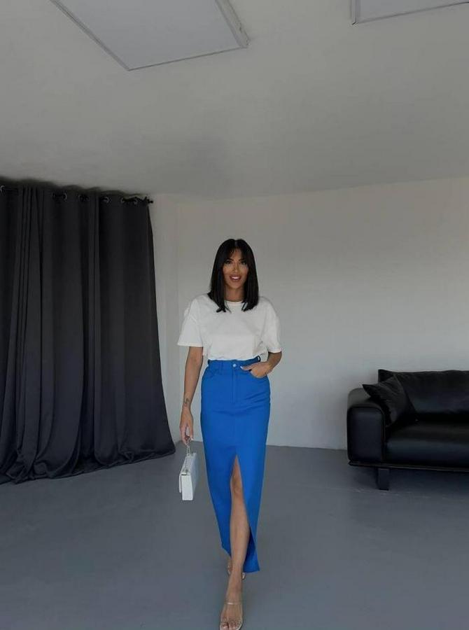 Gabardin Uzun Önden Yirtmaçli Etek