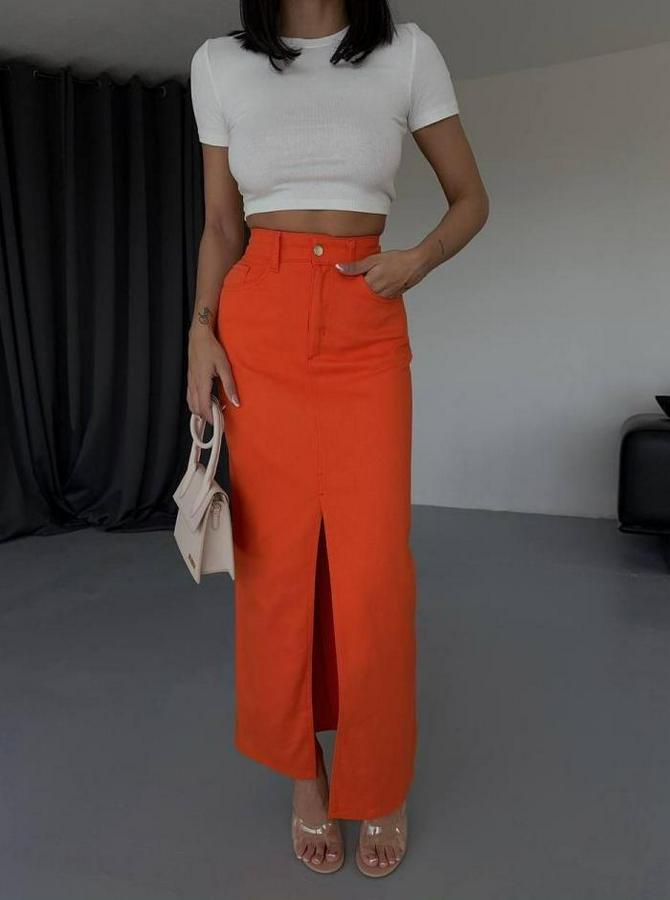 Gabardin Uzun Önden Yirtmaçli Etek