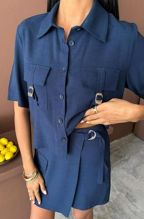 Gömlek Şort Etek Viscon Keten Takım 10162