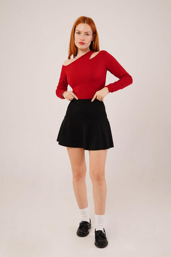 Içi Şortlu Siyah Mini Etek