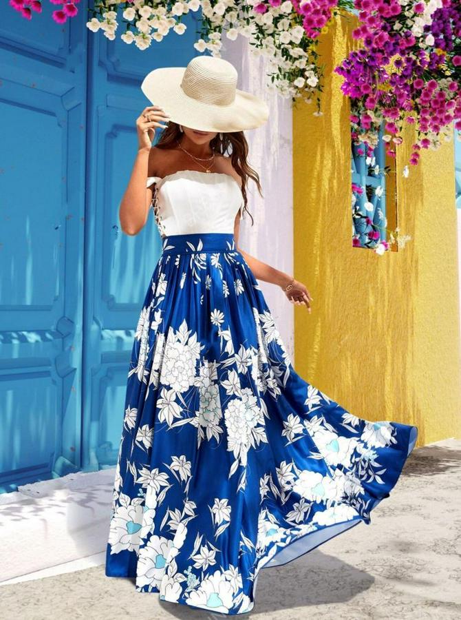 Çiçek Baskılı Maxi Boy Süprem Etek