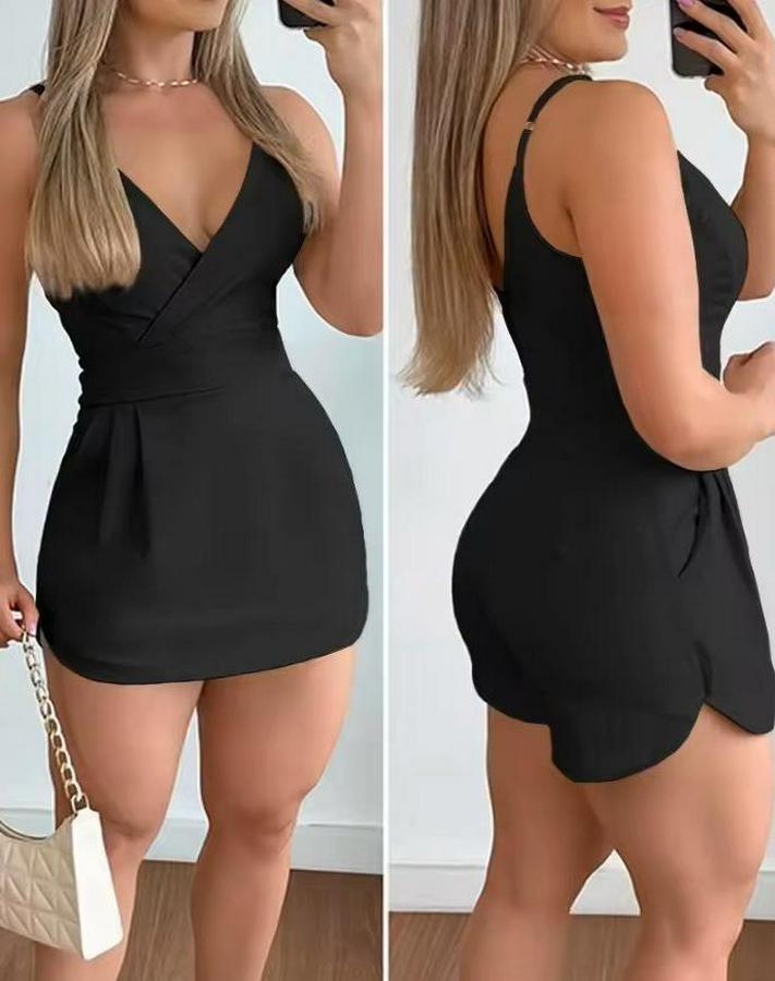 Ip Askılı Kruvaze Yakalı Cep Detaylı Ithal Krep Short Etek