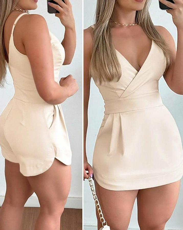 Ip Askılı Kruvaze Yakalı Cep Detaylı Ithal Krep Short Etek