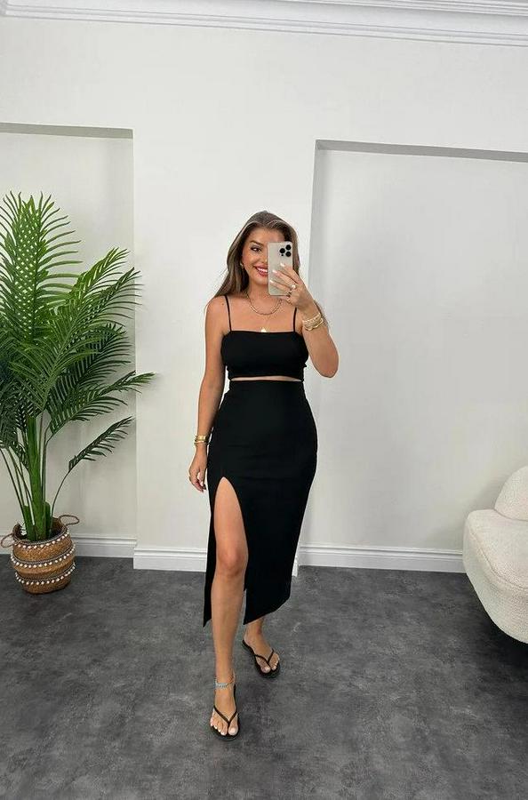 Ottoman Kumaş Likralı Midi Boy Kalem Etek Siyah