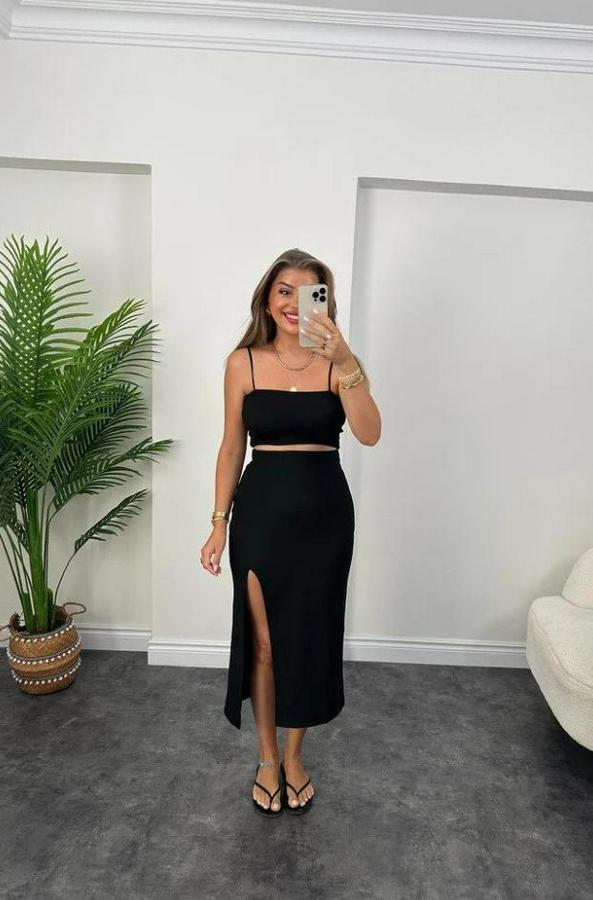 Ottoman Kumaş Likralı Midi Boy Kalem Etek Siyah