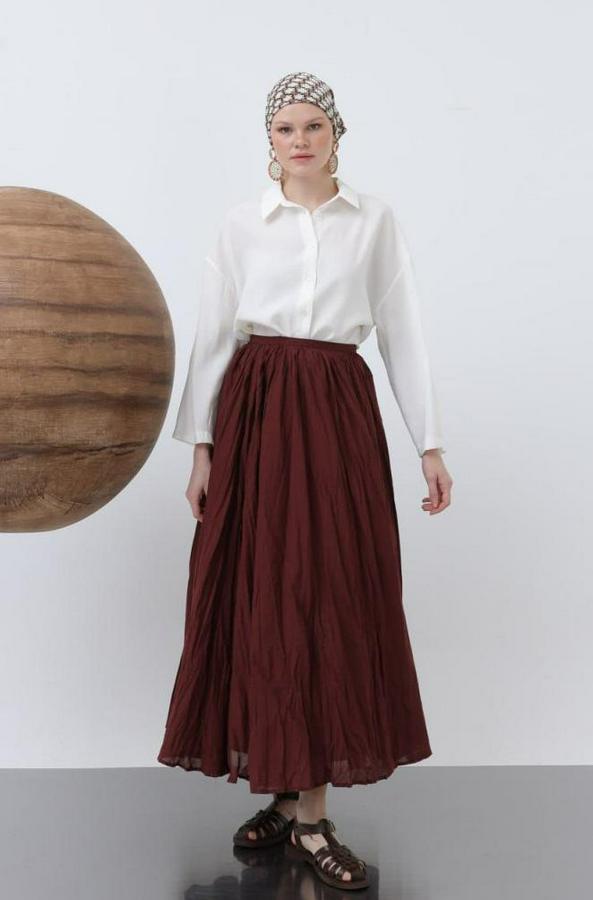 Yüksek Bel Arkadan Fermuarlı Kırışık Geniş Kesimli Vural Etek