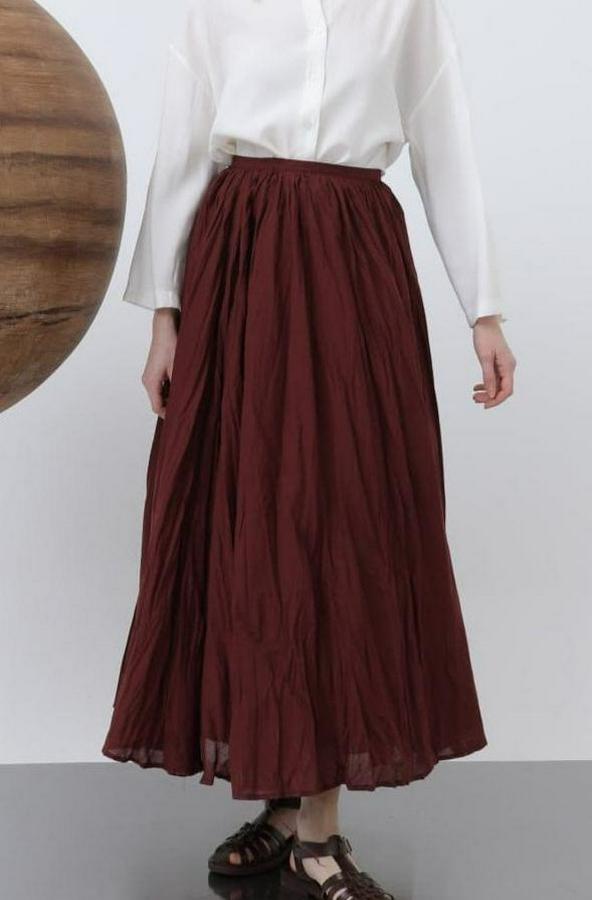 Yüksek Bel Arkadan Fermuarlı Kırışık Geniş Kesimli Vural Etek