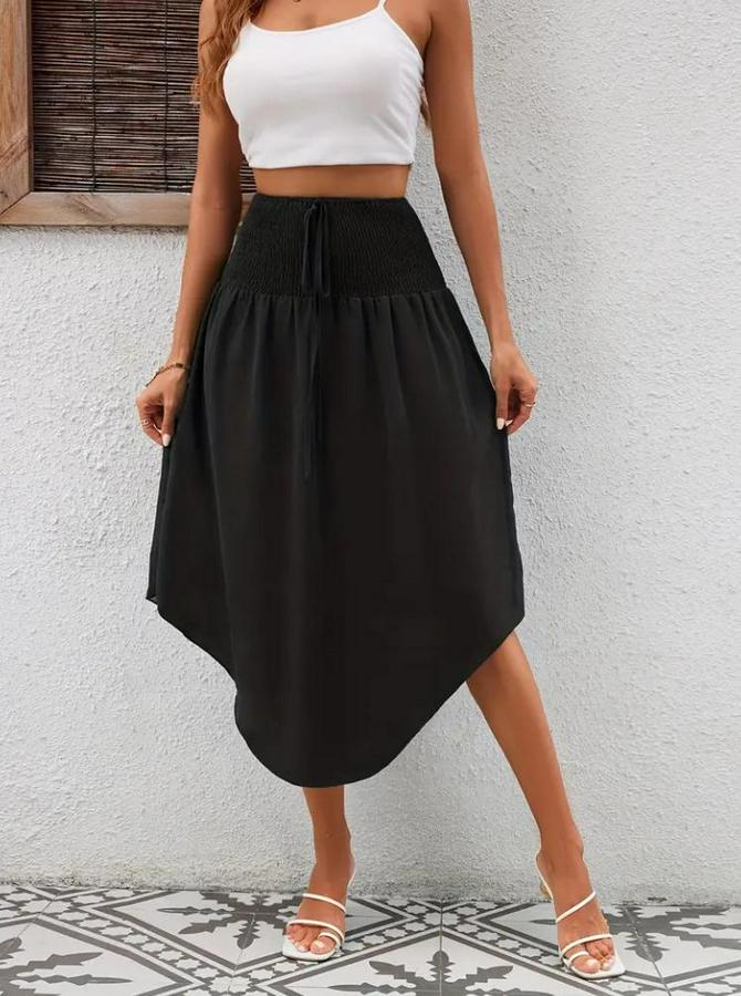 Yüksek Bel Belden Bağlamalı Asimetrik Kesim Detaylı Sandy Etek